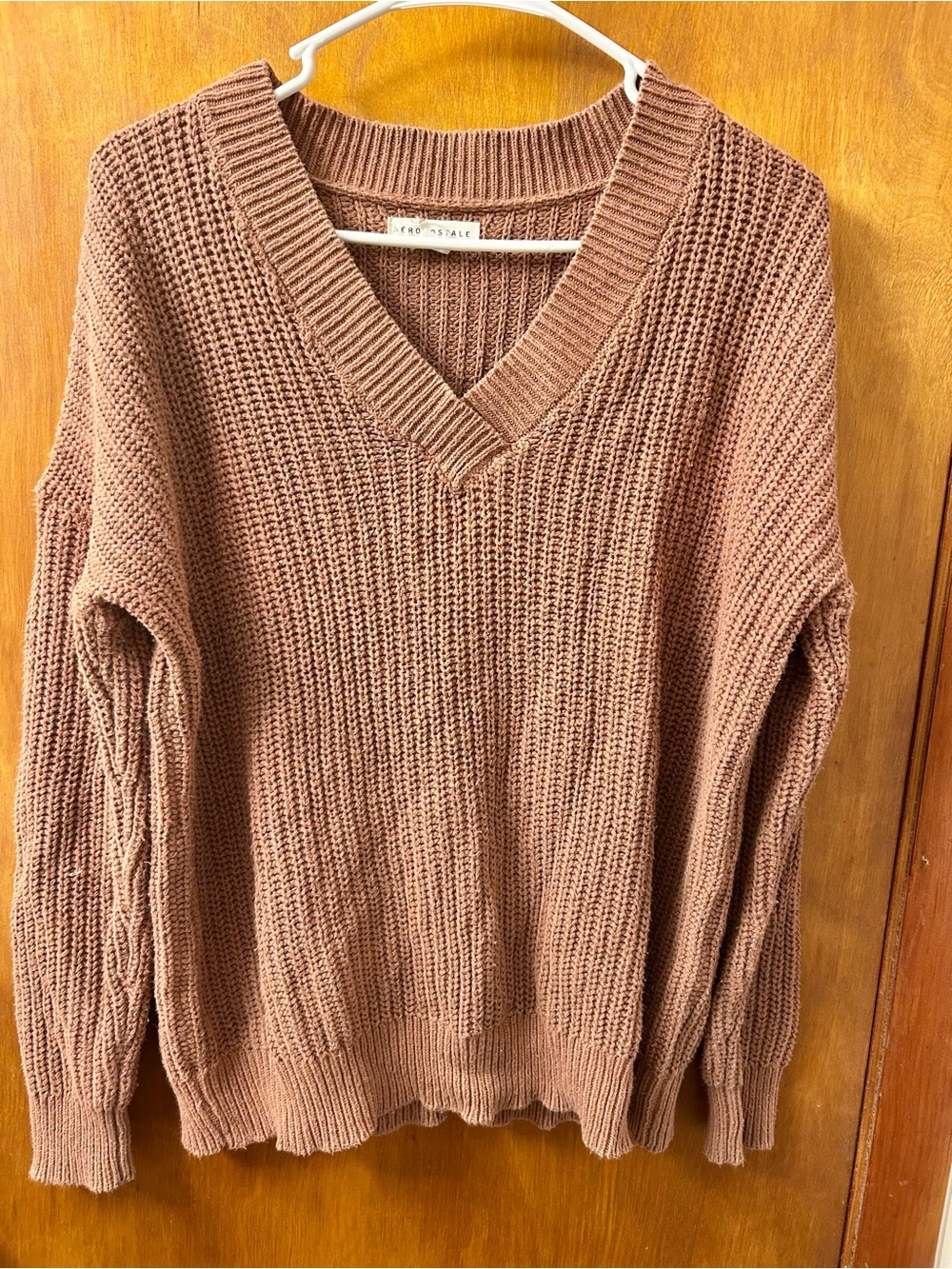 Aeropostale V-Neck Chunky Knit Sweater in Dusty Brown